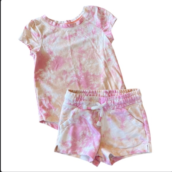 CAT & JACK Tie Dye Tee & Sweat Shorts Set,‎ Pink Orange, 2T - Picture 1 of 8